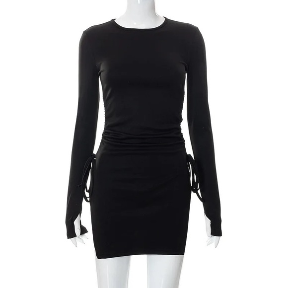 Drawstring Bodycon Dress - Cowl Neck Fitted Mini for Women